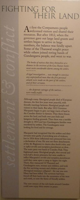 Tharawal & Gundungurra, Settlement & Conflict, courtesy of Camden Museum